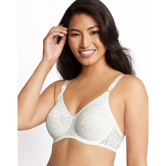 Bali 38D Lace Smooth Underwire Bra White Floral Lined Stretch Full Coverage 3432 - Picture 7 of 9